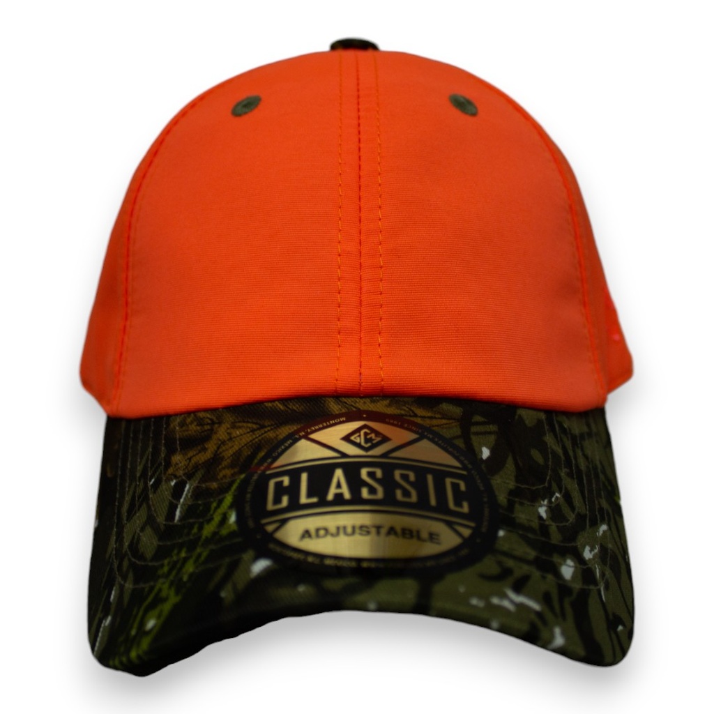 Gorra camuflaje con naranja neón. Broche velcro
