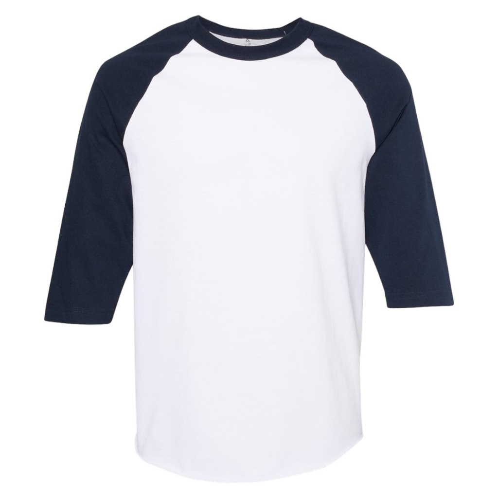 [A1334BN-S] Playera Alstyle 1334 adulto tipo ranglan manga 3/4 (Blanco, CH)