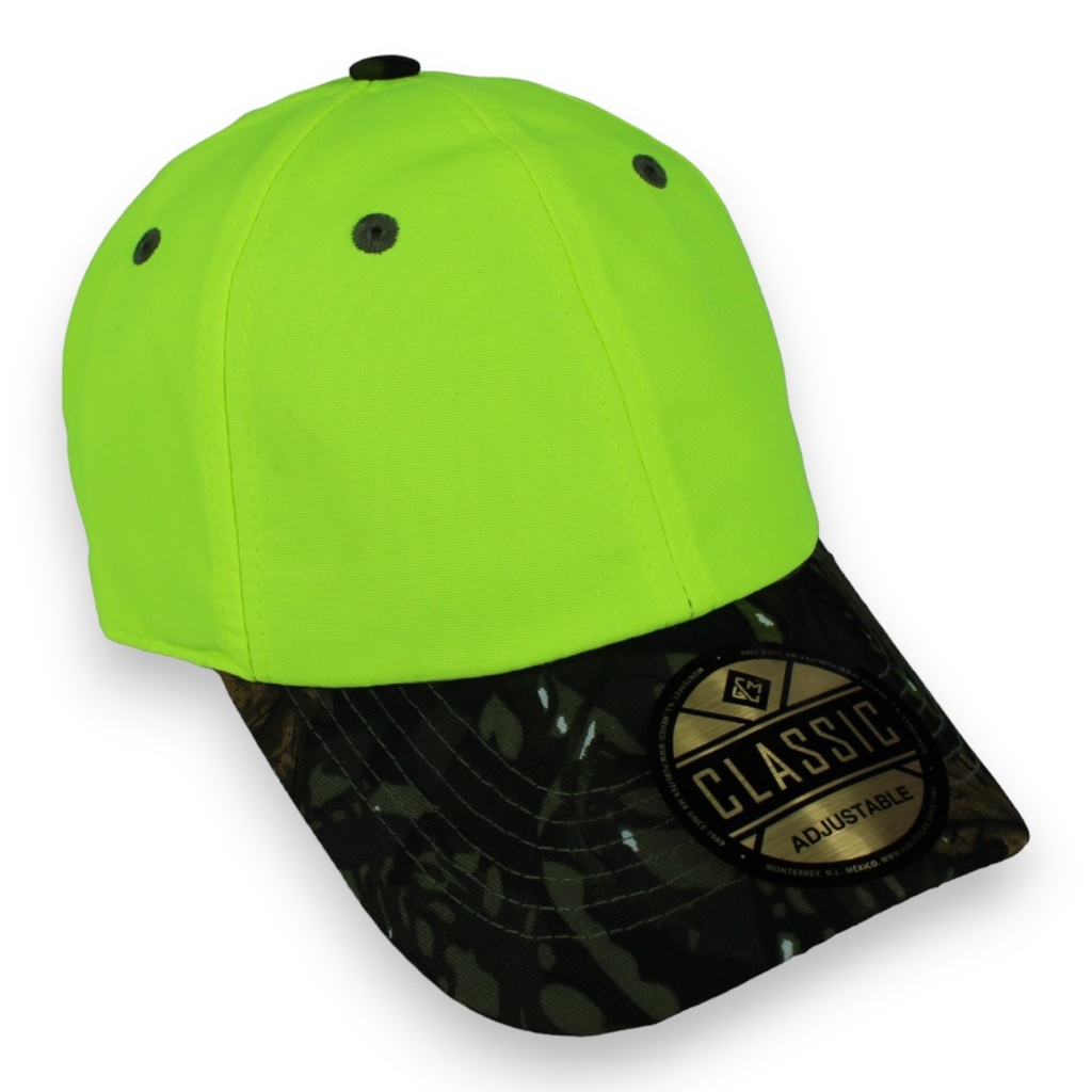 Gorra camuflaje con amarillo neón. Broche velcro