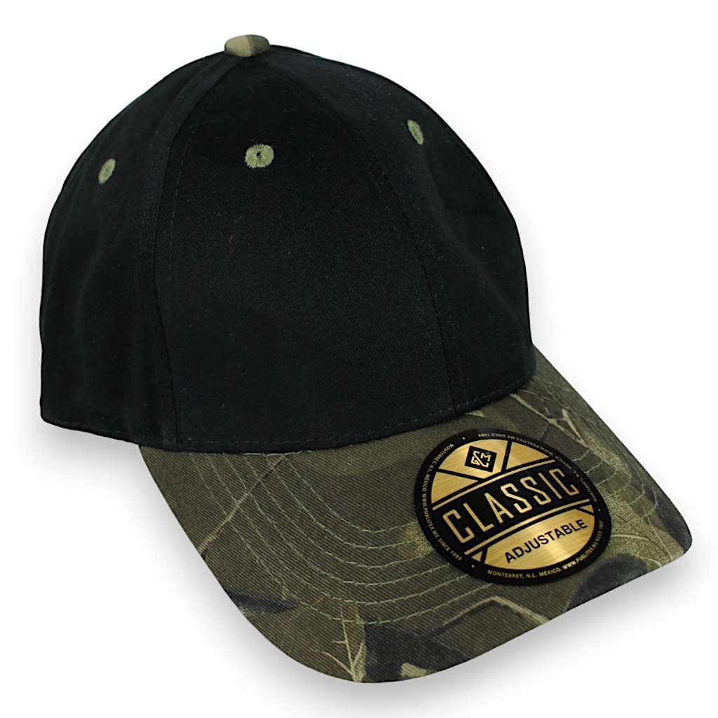 Gorra gabardina camuflaje con negro. Broche velcro