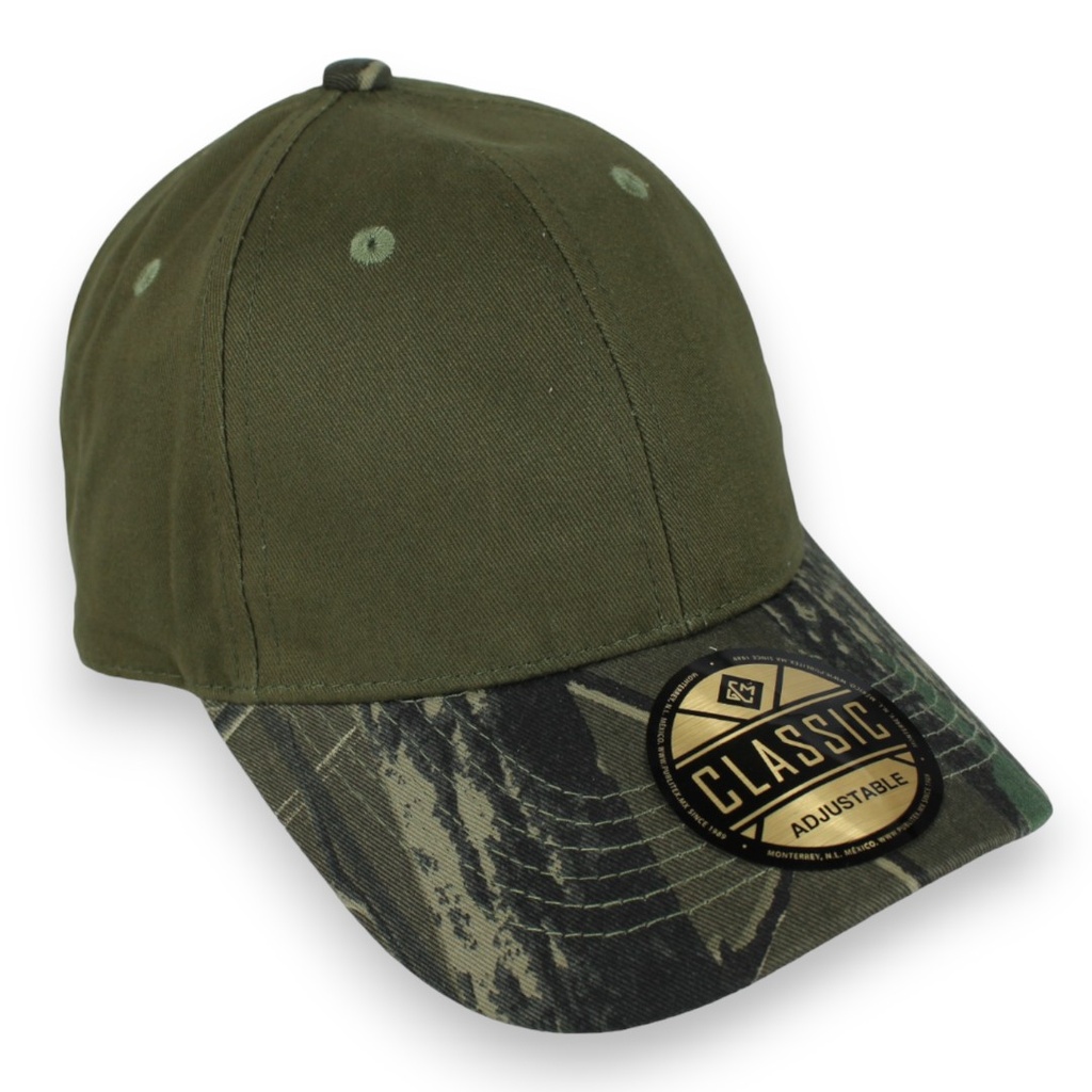 Gorra gabardina camuflaje con verde militar. Broche velcro