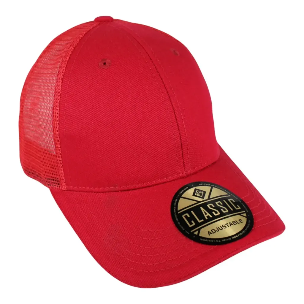 [G19007-RO] Gorra gabardina con malla en casco, detalle color en filo de visera. Broche plástico (Rojo)